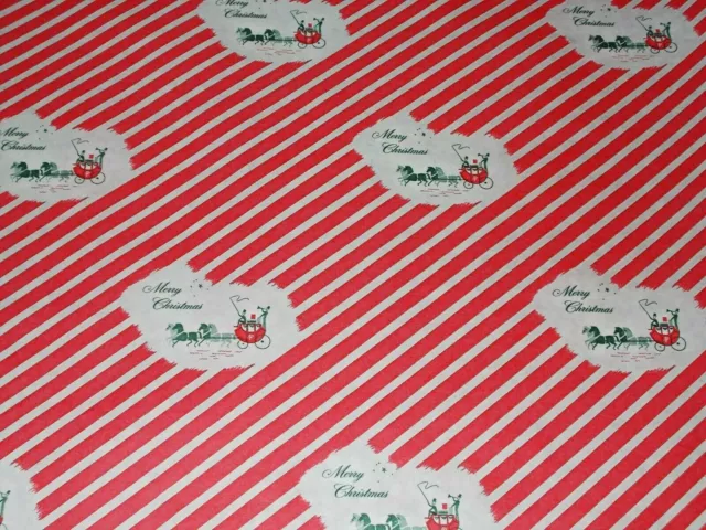 Vtg Merry Christmas Wrapping Paper Gift Wrap Nos Candy Cane Stagecoach