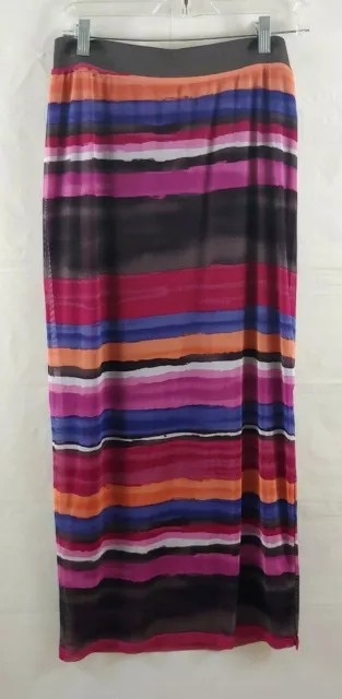 Adrienne Vittadini Maxi Skirt Medium Striped Colorful Long Stretch Waist Slit