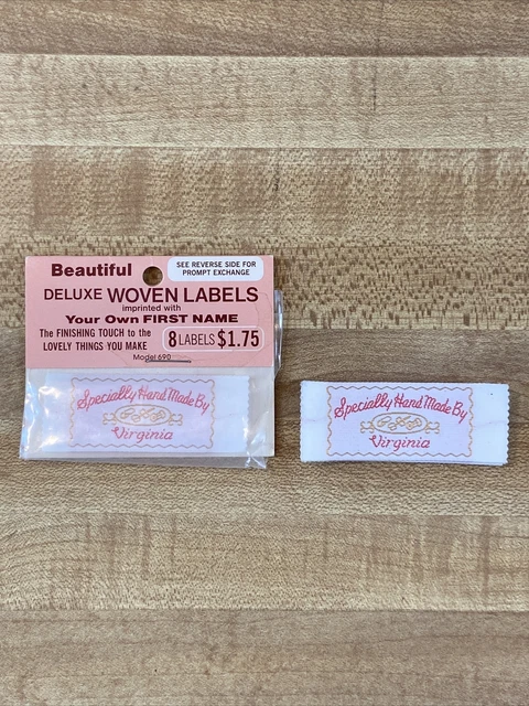 Vintage Woven Labels Personalized "Specially Hand Made By Virginia"