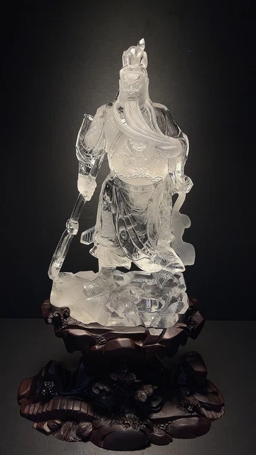 Chinese Exquisite Handmade Figure Guanyu Carving Natural Crystal Statue