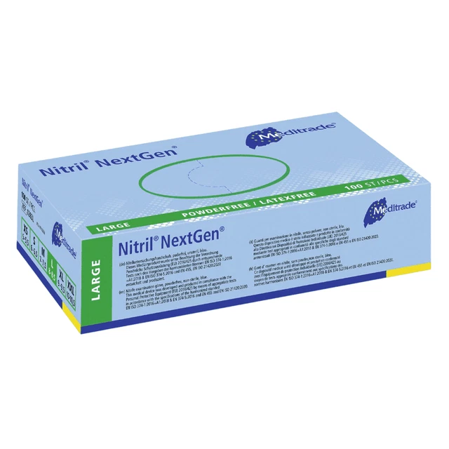 Meditrade Nitril Handschuhe NextGen EN 455, puderfrei, blau, 100 Stk.