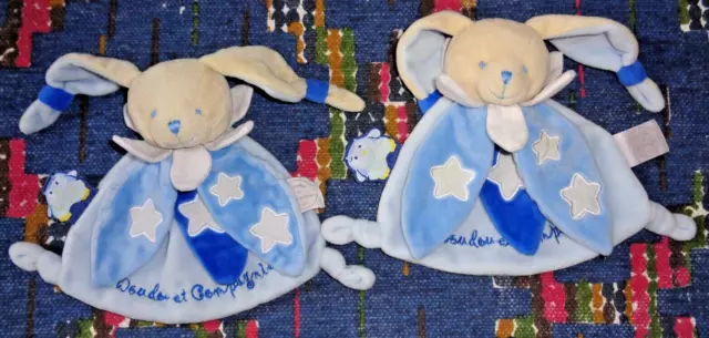 Fp/ 2 Doudou Et Compagnie Plat Lapin Bleu Blanc Etoile Chouette Ca Brille Ttbe