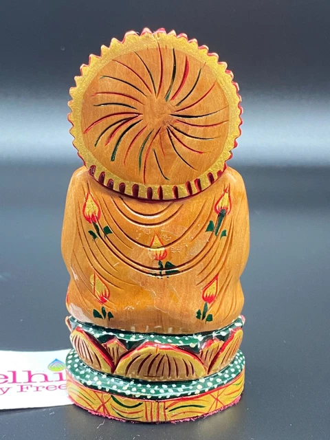 NEW 5" Wooden Carved Painted Buddha Teaching Mudra Figurine Statues Delhi India 3