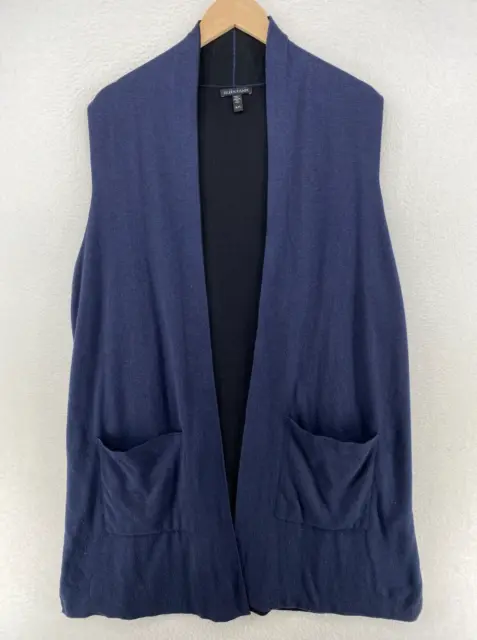EILEEN FISHER Vest XL Organic Cotton Tencel Double Knit Cardigan Open Front Blue