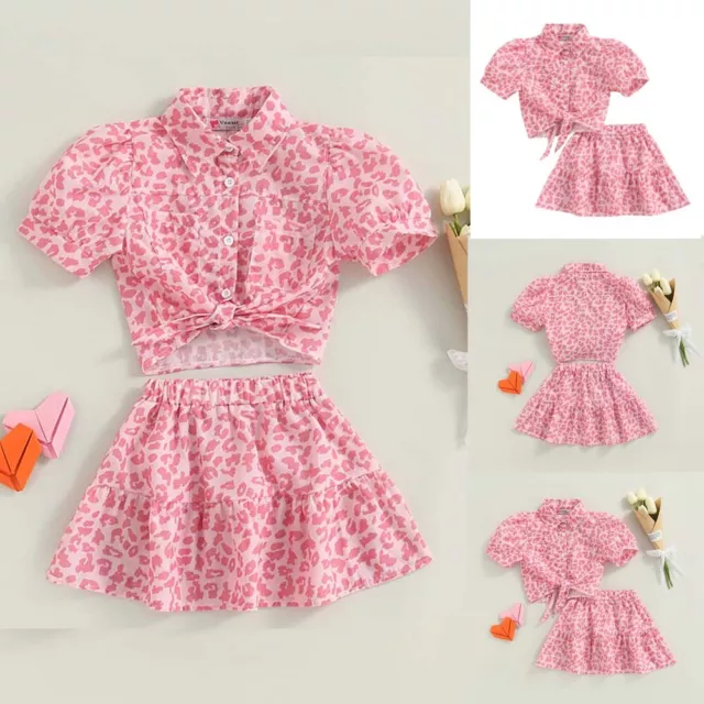 Abbigliamento camicia bambino bambina vestiti rosa stampa leopardata con bottoni set abito camicia