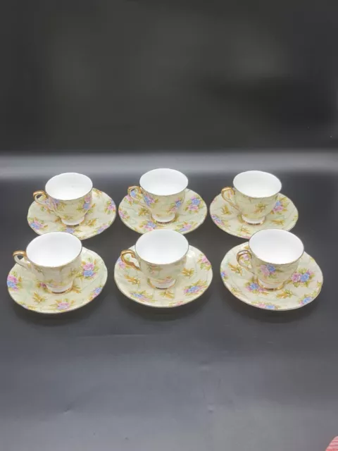 Vintage Royal Stafford Cup And Saucer Set Of 6 Small Bone China Good Condition