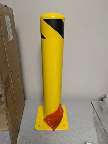 Safety Bollard Post 24"H 4.5"D Yellow Powder Coated Pipe Steel Safety Barrier