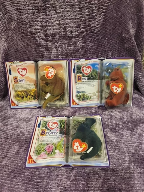 McDonalds Ty Teenie Beanie Babies Dinosaur Trio Complete Set of 3 