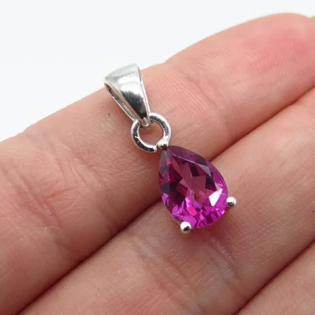 14K White Gold Plated 1.50Ct Pear Cut Simulated Pink Ruby Womens Pendant W/Chain