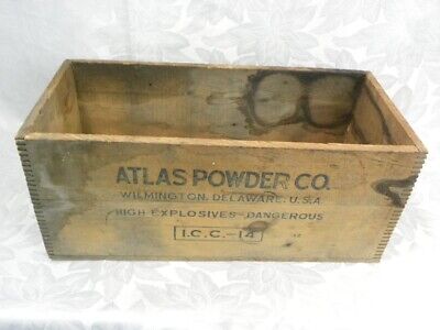 Vtg Atlas Powder Co. Wilmington, DE, Wooden High Explosives Box/Crate, I.C.C.-14