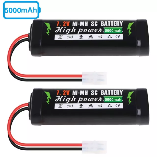 2 Stücke 7,2V 5000mAh Wiederaufladbar Batterie Ni-MH Pack RC-Akku Tamiya Stecker