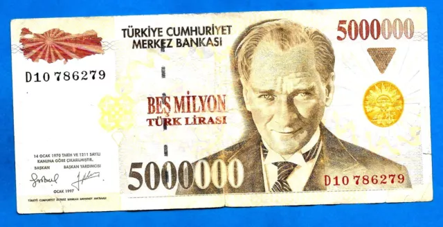 Turkey P210(1) 7 Emisyon 5,000,000 Turk Lirasi Sign Ercel/Abac 06.01.1997 VF