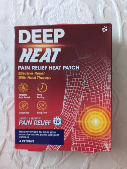 Deep Heat Pain Relief 16 Hours Heat Patch Muscle Back Pads 4 Pads - Free P&P