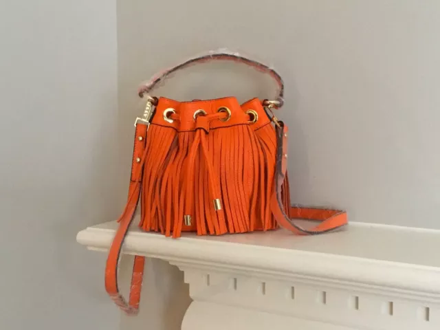 Milly Essex Fringe Small Drawstring Leather Cross Body Bag  NWT