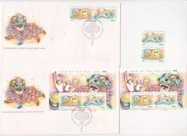 Australia, 1994, "Year Of Dog" S/S + Stamp Mint Nh. Plus S/S + Stamp On 2 Fdcs