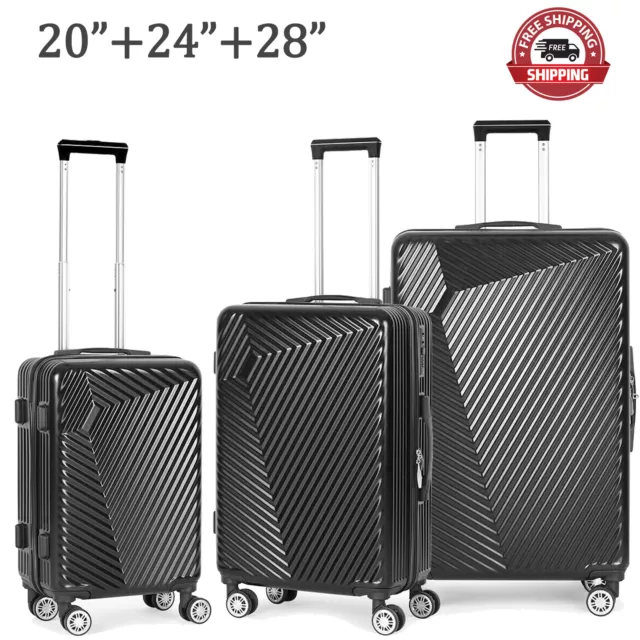 3 Piece Luggage Set Trolley ABS Hardshell Suitcase with Spinner Wheel & TSA Lock
