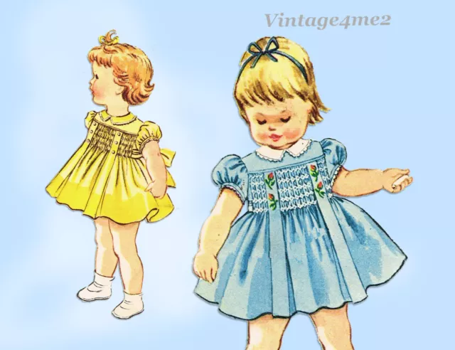 McCall 2320: 1950s Cute Baby Girls Smocked Dress Sz 6 mos Vintage Sewing Pattern