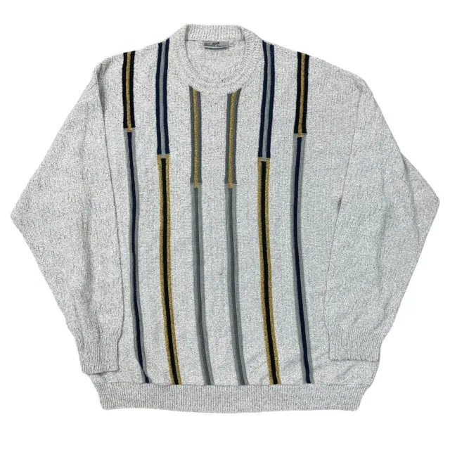 Vintage Knit Jumper Monte Carlo Striped Sweater Grey Mens 2XL
