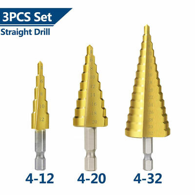 3PCS 4-12/20/32mm Large HSS Steel Step Cone Drill Titanium Bit Broca escalonada