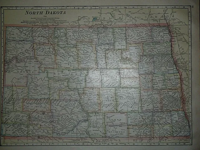 Vintage 1903 Atlas Map ~ NORTH DAKOTA ~ Old & Authentic ~ Free S&H
