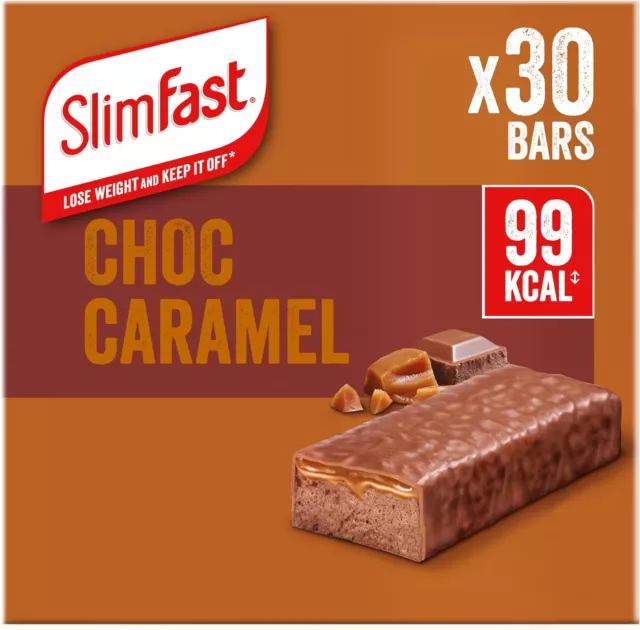 SlimFast Snack Bar, Low Calorie Snack, Choc Caramel Flavour, 30 x 26 g Multipack