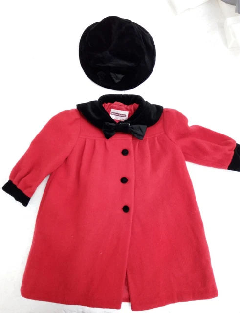 MICHAEL DE LEON Cappotto in gonna vintage per bambini rosso e nero età 3 anni