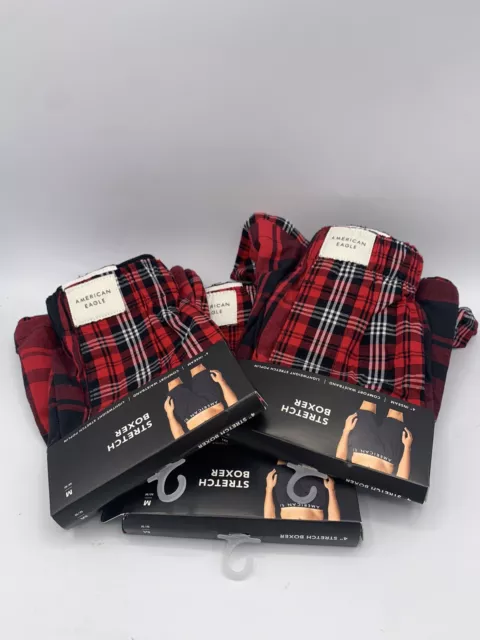 Lot Of 3~ Mens~ American Eagle~ Red Plaid Stretch Boxer Shorts ~Size M (32-34)