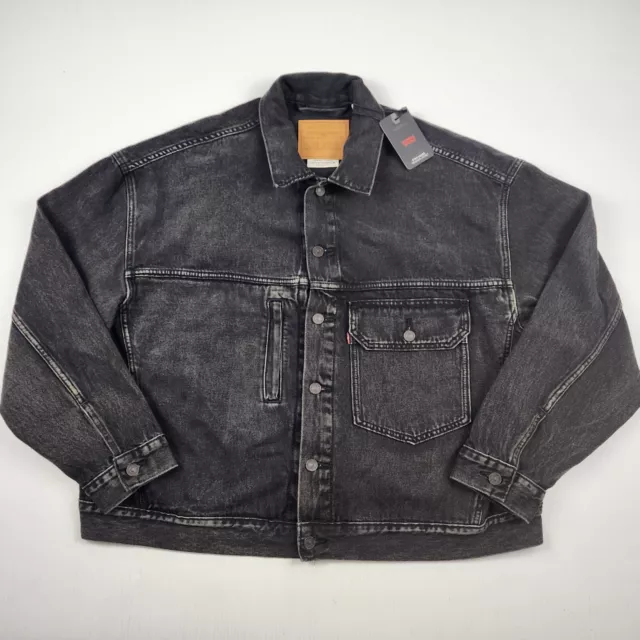 Levis Mens Stay Loose Trucker Jacket Size XL Black Denim NEW w/tags A24240001