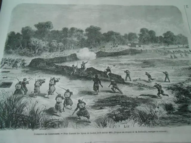 1863 Engraving - Cochinchine Stormtaking of Go-Deb Lines