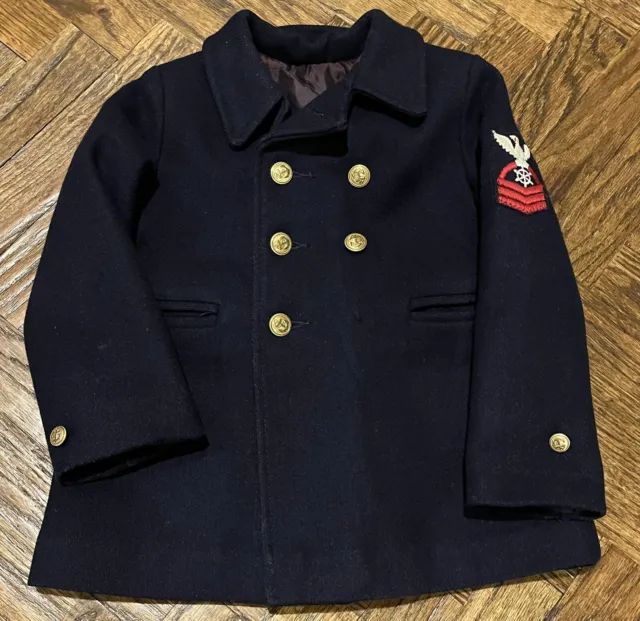 VTG Fieldston Clothes Boys Wool Pea Coat Sailor Navy Insulated Quilted Kids 3T 3