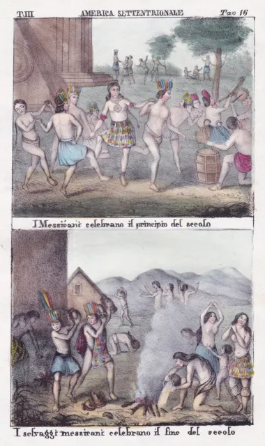 Mexico Mexiko Indians ritual ceremony America Amerika costumes Lithographie 1840