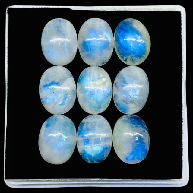 9 Pcs Natural Rainbow Blue Moonstone 16x12mm Oval Cabochon Loose Gemstones Lot