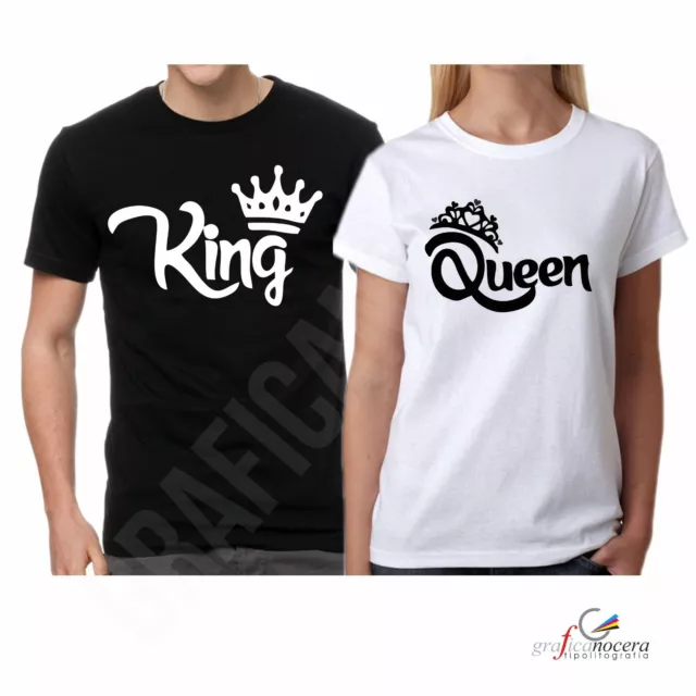 Coppia T-shirt KING QUEEN maglia per lui e per lei idea regalo amore fidanzati