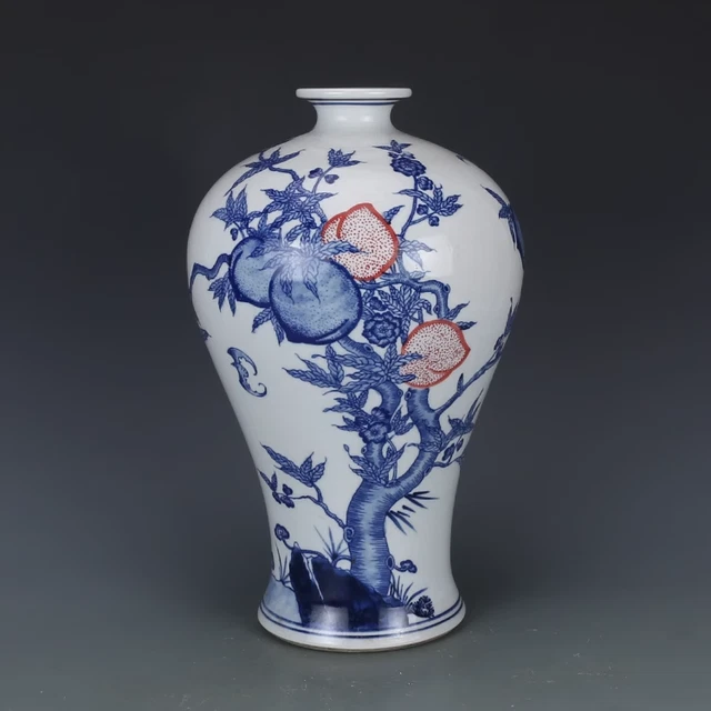 Beautiful China Freehand Sketching Qing Underglaze Red Porcelain Peach Vase
