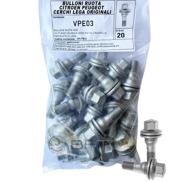 Kit De 16 Tornillos De Llanta M12x1,25 Para FIAT - Cromados, Ideales Para Llantas Clásicas