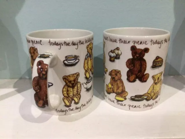 Paul Cardew Ted-Tea Teddy Bears Picnic 2 X Mugs - 3.75” Tall