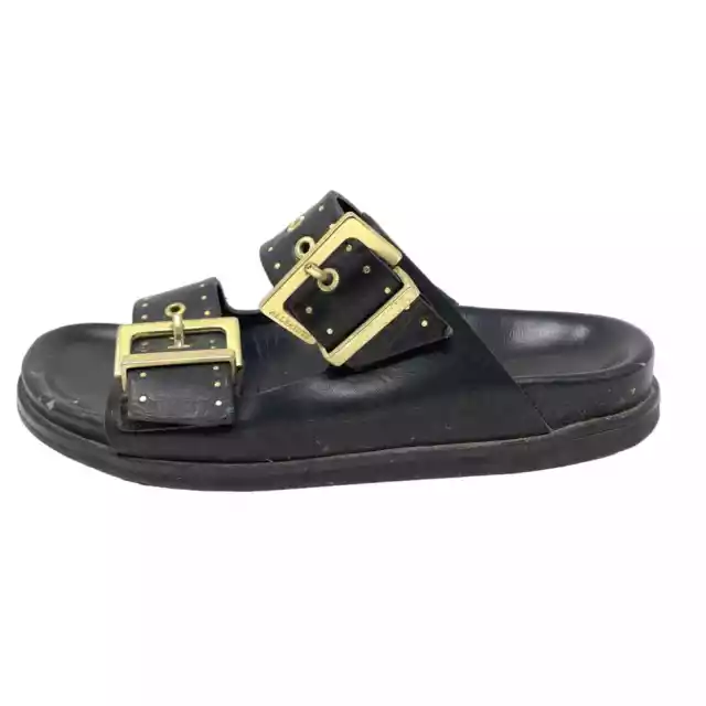 AllSaints Women's Size 38 US 7 Mae Black Leather Two Strap Slide Sandals *FLAWS