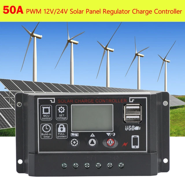 50A SOLAR PANEL Battery Regulator Charge Controller 4-Stage Dual USB ...