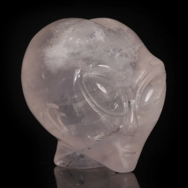Cristal de cuarzo rosa natural tallado a mano de 1,57" curación de cráneo alienígena #36E40