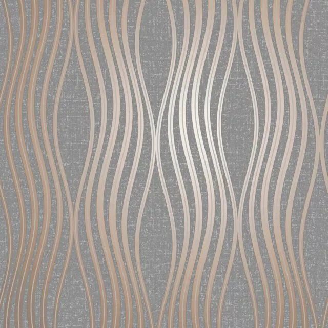 Fine Decor Quartz Wave Curved Lines Metallic Glitter Wallpaper - Copper FD42568