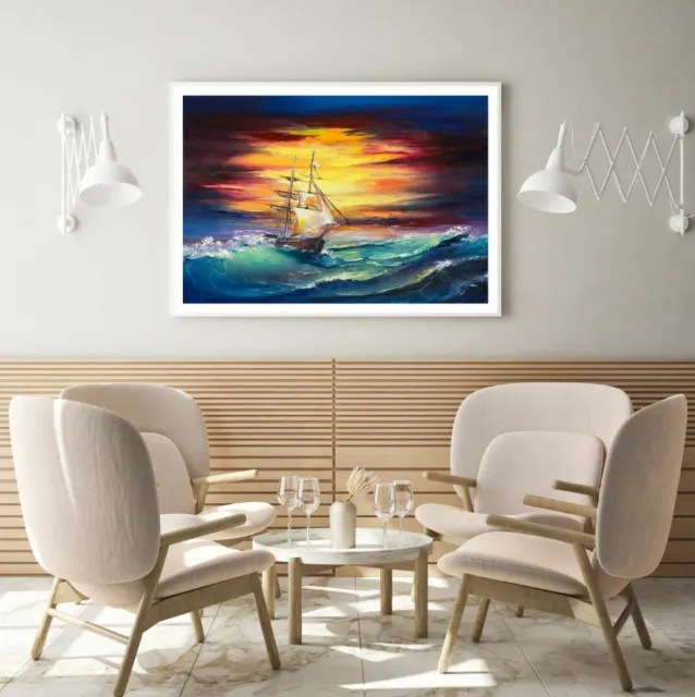 Ship Sailing on Sea Oil Painting Print Premium Poster High Quality choose sizes