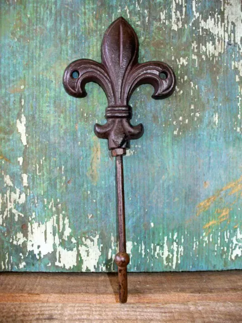 Cast Iron Metal Fleur De Lis Coat Bath Towel Hat Hook Home Garden Cabin Decor