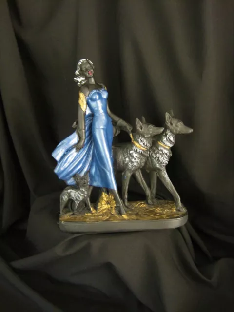 Statuette Spaziergängerin mit Schäferhunden 50er & Porzellanfigur Schäferhund