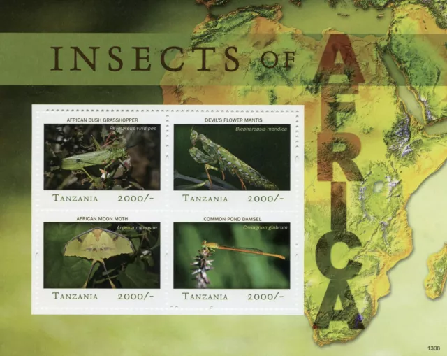 Tanzania Stamps 2013 MNH Insects of Africa Moths Grasshoppers Damselflies 4v M/S