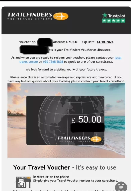 £50 Trailfinders Travel Agency Gift Card Travel Voucher