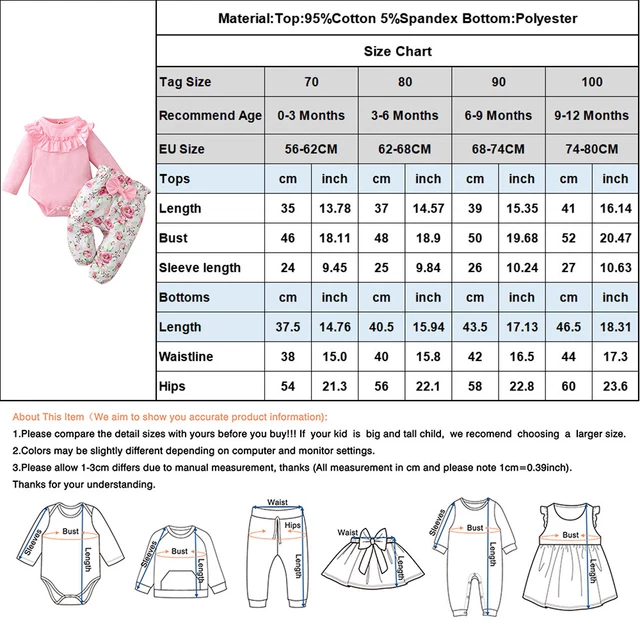 Newborn Baby Girls Clothes Ruffle Romper Bodysuit Tops Floral Pants Outfit Set 2