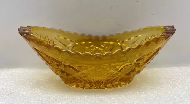 VINTAGE AMBER Pressed Crystal Oval Bowl