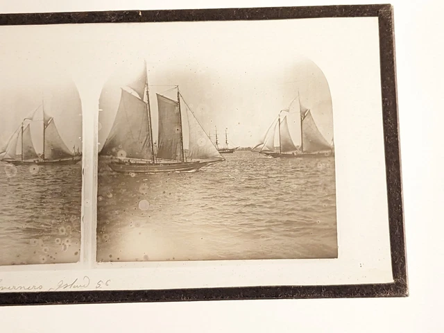New York City Harbor Glass Stereoview Photo Governor's Island Sailboat Boat Ship