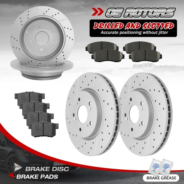 Front Rear Drilled Rotors Ceramic Brake Pads for Honda CR-V Acura RDX