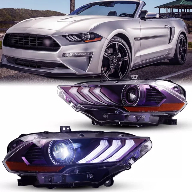 For 2018-2023 Ford Mustang Headlights LED DRL Projector Dual Beam Lamps Pair